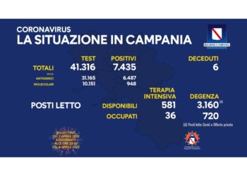 Cresce tasso positività. Meno ricoveri ordinari. Altri 6 morti