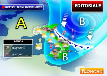 Temperature giù anche 10 gradi. Piovaschi tra Sicilia e Calabria