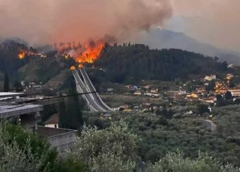 Forte vento alimenta incendio