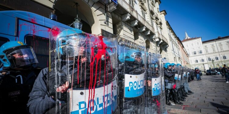 Durante la manifestazione degli studenti