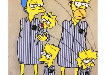 Opera di Palombo rappresenta I Simpson deportati ad Auschwitz