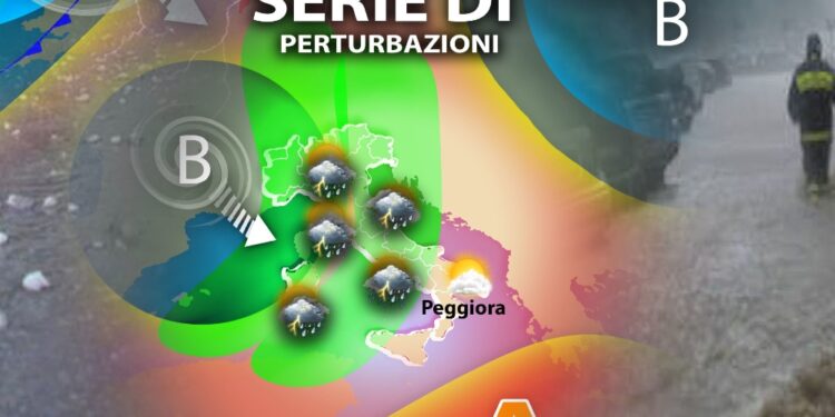 Previste serie di perturbazioni e temperature sotto la media