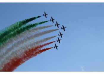 La pattuglia protagonista dell'air show nella città umbra