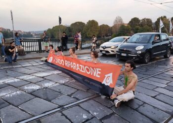 Sit-sin di 6 ambientalisti che si deducano in strada