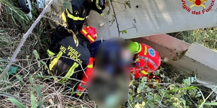 Velivolo in area secca fiume Cesano. Soccorsi da eliambulanza