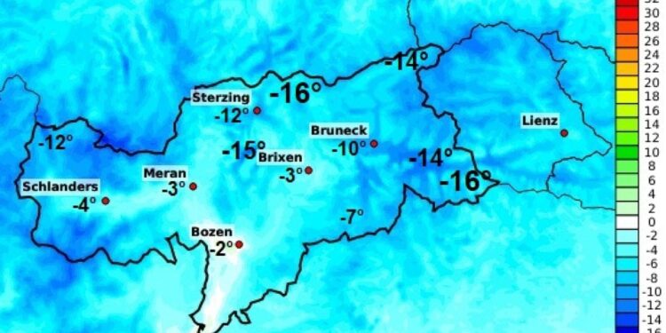 Vipiteno la città più fredda in Alto Adige con -14