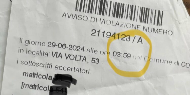 La multa alle 4 di notte segnalata dal consigliere regionale Sergio Gaddi