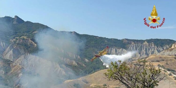 Vigili del fuoco al lavoro da otto ore per contenere il rogo