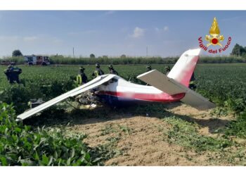 Il piccolo aereo è caduto in un campo agricolo