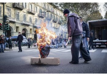 Dato alle fiamme durante manifestazione studentesca