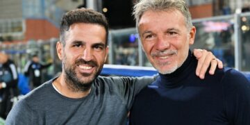 Cesc Fabregas, a sinistra, con Marco Baroni, allenatore della Lazio (foto Roberto Colombo)