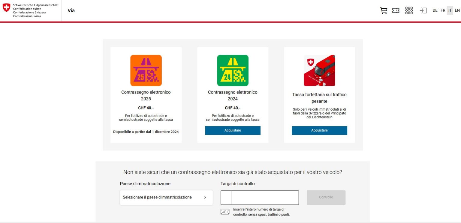 per le autostrade svizzere 2025. Disponibile dal 1° dicembre