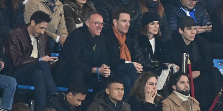 Keira Knightley, Michael Fassbender e Adrien Brody in tribuna al Sinigaglia (foto Roberto Colombo)