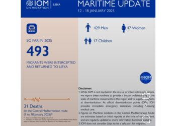 'Dall'inizio dell'anno 493 migranti riportati in Libia'