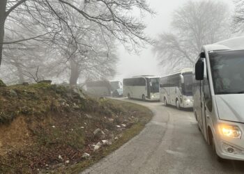 Lunga fila mezzi verso montagna molisana