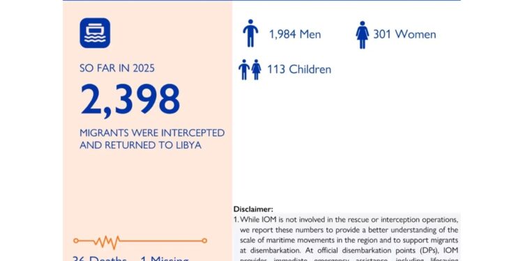 'Dall'inizio dell'anno 2398 migranti riportati in Libia'
