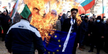 Gruppo estrema destra anti-euro dà alle fiamme bandiera europea