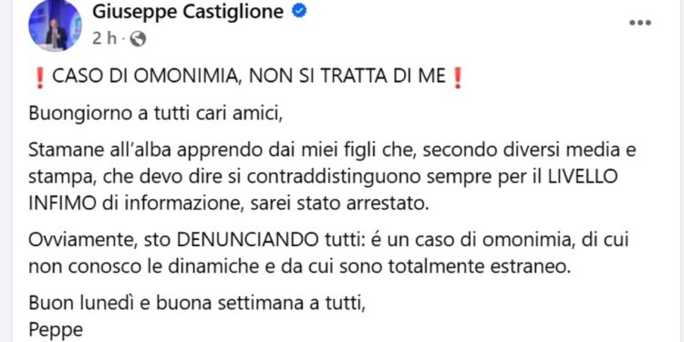 Ex sottosegretario Castiglione: 'sarei stato arrestato